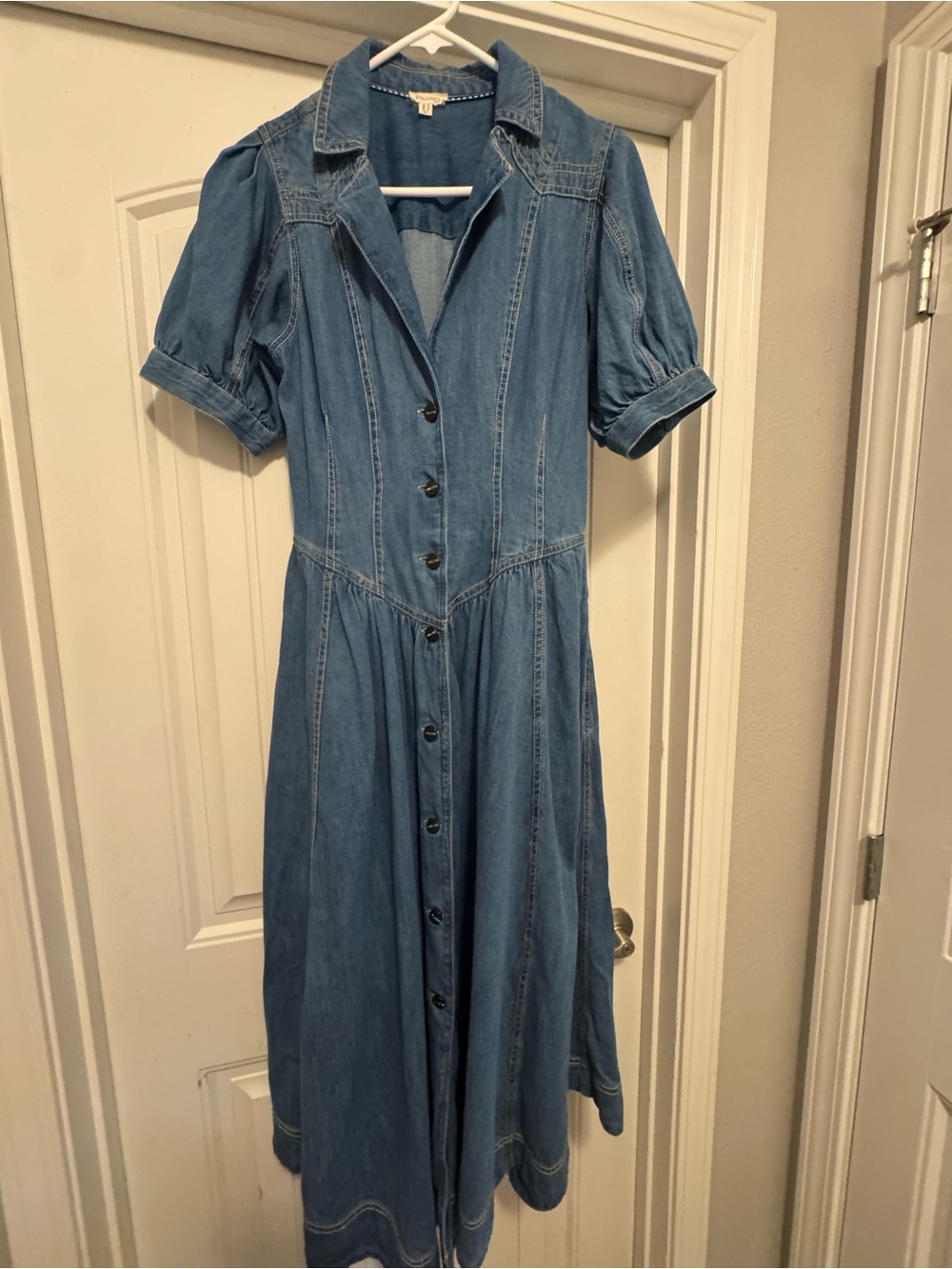Anthropologie Pilcro Short Sleeve Denim Midi Dress Women 8 Blue Pocket Western